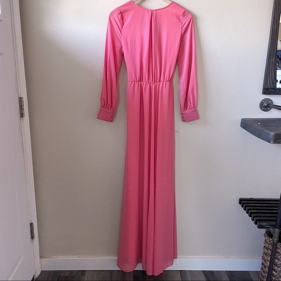 ‼️SOLD‼️ PinkBlush Coral Chiffon Long Sleeve Pleated Maternity Maxi Dress - Picture 5 of 16